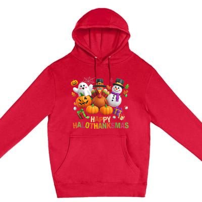 Happy Hallothanksmas Halloween Thanksgiving Christmas Squad Premium Pullover Hoodie