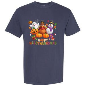 Happy Hallothanksmas Halloween Thanksgiving Christmas Squad Garment-Dyed Heavyweight T-Shirt