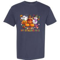 Happy Hallothanksmas Halloween Thanksgiving Christmas Squad Garment-Dyed Heavyweight T-Shirt