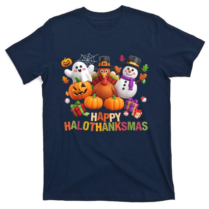 Happy Hallothanksmas Halloween Thanksgiving Christmas Squad T-Shirt