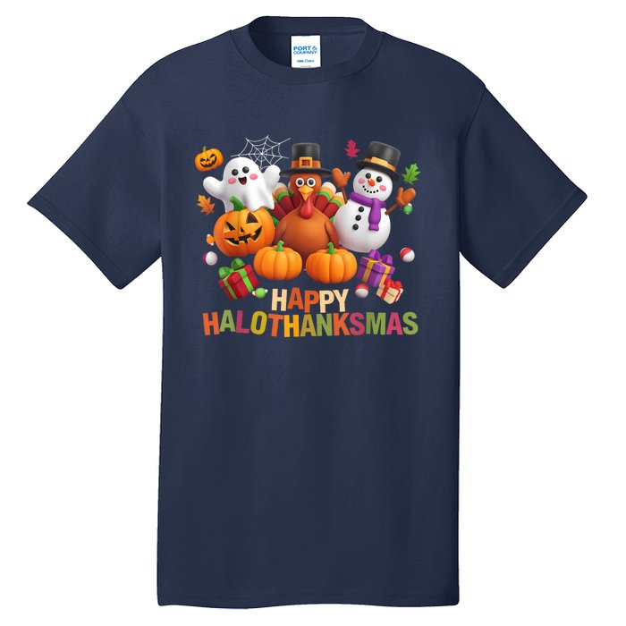 Happy Hallothanksmas Halloween Thanksgiving Christmas Squad Tall T-Shirt