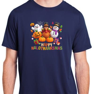 Happy Hallothanksmas Halloween Thanksgiving Christmas Squad Adult ChromaSoft Performance T-Shirt