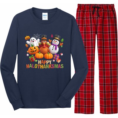 Happy Hallothanksmas Halloween Thanksgiving Christmas Squad Long Sleeve Pajama Set