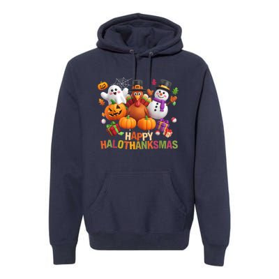 Happy Hallothanksmas Halloween Thanksgiving Christmas Squad Premium Hoodie