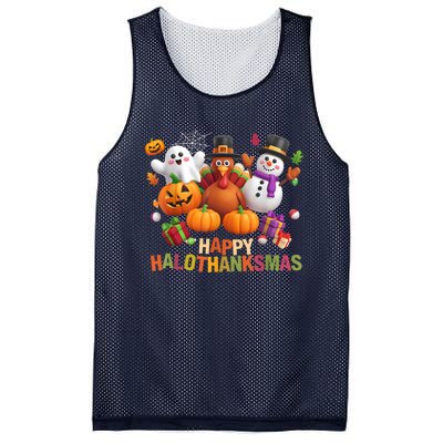 Happy Hallothanksmas Halloween Thanksgiving Christmas Squad Mesh Reversible Basketball Jersey Tank