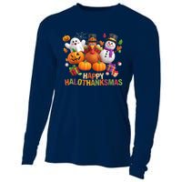 Happy Hallothanksmas Halloween Thanksgiving Christmas Squad Cooling Performance Long Sleeve Crew