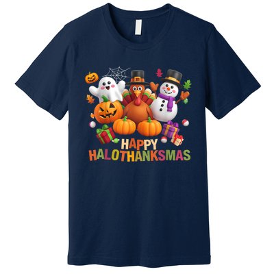 Happy Hallothanksmas Halloween Thanksgiving Christmas Squad Premium T-Shirt