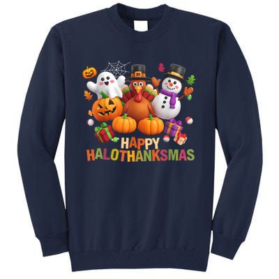 Happy Hallothanksmas Halloween Thanksgiving Christmas Squad Tall Sweatshirt