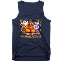 Happy Hallothanksmas Halloween Thanksgiving Christmas Squad Tank Top