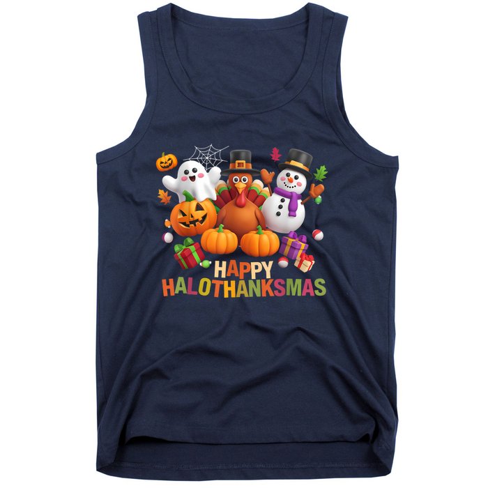 Happy Hallothanksmas Halloween Thanksgiving Christmas Squad Tank Top