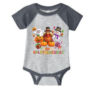 Happy Hallothanksmas Halloween Thanksgiving Christmas Squad Infant Baby Jersey Bodysuit