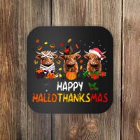 Happy Hallothanksmas Highland Cow Print Halloween Christmas  Coaster