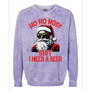 Ho Ho Holy Shit I Need A Beer Funny Santa Christmas Drinking Colorblast Crewneck Sweatshirt