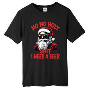 Ho Ho Holy Shit I Need A Beer Funny Santa Christmas Drinking Tall Fusion ChromaSoft Performance T-Shirt