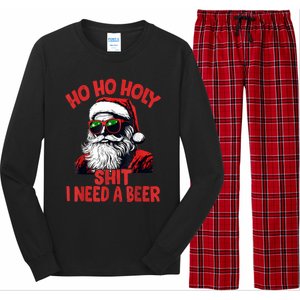 Ho Ho Holy Shit I Need A Beer Funny Santa Christmas Drinking Long Sleeve Pajama Set