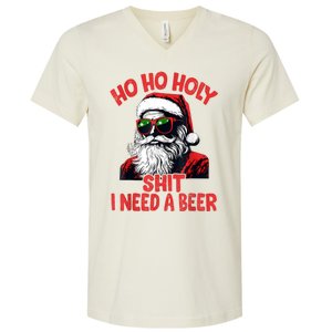 Ho Ho Holy Shit I Need A Beer Funny Santa Christmas Drinking V-Neck T-Shirt