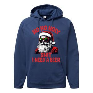 Ho Ho Holy Shit I Need A Beer Funny Santa Christmas Drinking Performance Fleece Hoodie