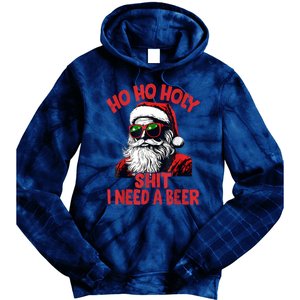 Ho Ho Holy Shit I Need A Beer Funny Santa Christmas Drinking Tie Dye Hoodie