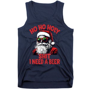 Ho Ho Holy Shit I Need A Beer Funny Santa Christmas Drinking Tank Top