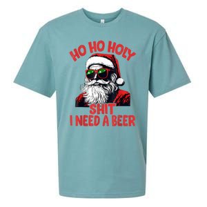 Ho Ho Holy Shit I Need A Beer Funny Santa Christmas Drinking Sueded Cloud Jersey T-Shirt