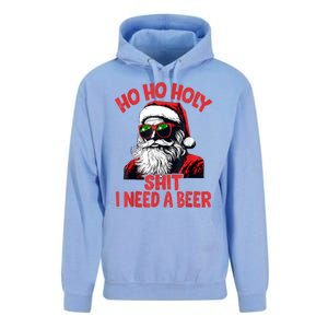 Ho Ho Holy Shit I Need A Beer Funny Santa Christmas Drinking Unisex Surf Hoodie