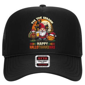 Happy Hallothanksmas Halloween Thanksgiving Merry Christmas High Crown Mesh Back Trucker Hat