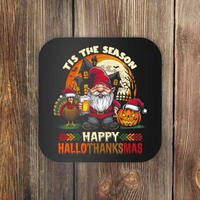 Happy Hallothanksmas Halloween Thanksgiving Merry Christmas Coaster