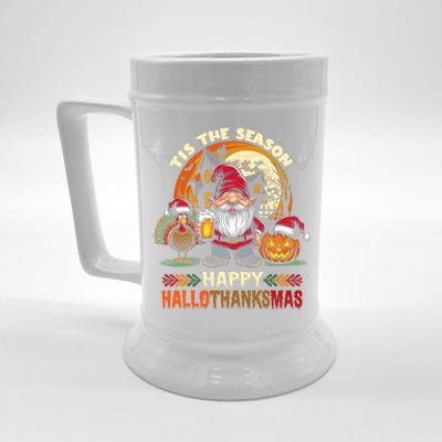 Happy Hallothanksmas Halloween Thanksgiving Merry Christmas Beer Stein