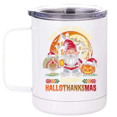 Happy Hallothanksmas Halloween Thanksgiving Merry Christmas 12 oz Stainless Steel Tumbler Cup