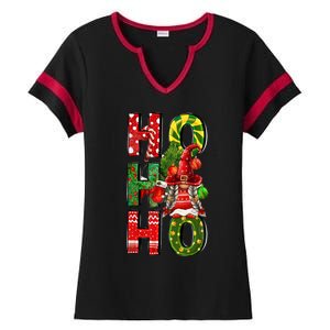 Ho Ho Ho Santa Gnomes Buffalo Plaid Christmas Ladies Halftime Notch Neck Tee