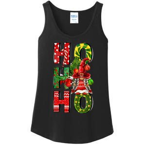 Ho Ho Ho Santa Gnomes Buffalo Plaid Christmas Ladies Essential Tank