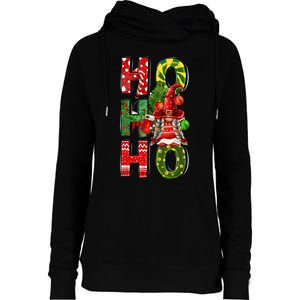 Ho Ho Ho Santa Gnomes Buffalo Plaid Christmas Womens Funnel Neck Pullover Hood