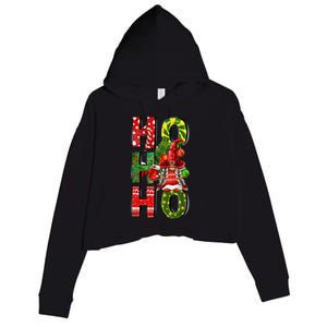 Ho Ho Ho Santa Gnomes Buffalo Plaid Christmas Crop Fleece Hoodie