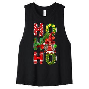 Ho Ho Ho Santa Gnomes Buffalo Plaid Christmas Women's Racerback Cropped Tank