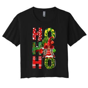 Ho Ho Ho Santa Gnomes Buffalo Plaid Christmas Women's Crop Top Tee