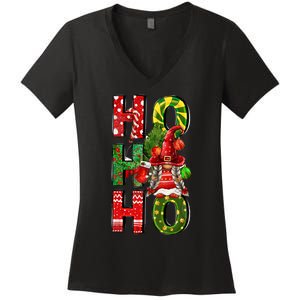 Ho Ho Ho Santa Gnomes Buffalo Plaid Christmas Women's V-Neck T-Shirt