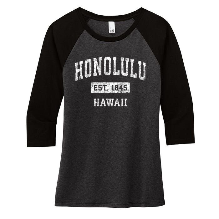 Honolulu Hawaii Hi Vintage Established Sports Women's Tri-Blend 3/4-Sleeve Raglan Shirt