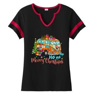 Ho Ho Ho Merry Christmas Gifts Hippie Bus Funny Xmas Ladies Halftime Notch Neck Tee