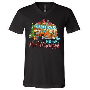 Ho Ho Ho Merry Christmas Gifts Hippie Bus Funny Xmas V-Neck T-Shirt