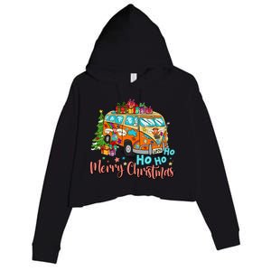 Ho Ho Ho Merry Christmas Gifts Hippie Bus Funny Xmas Crop Fleece Hoodie