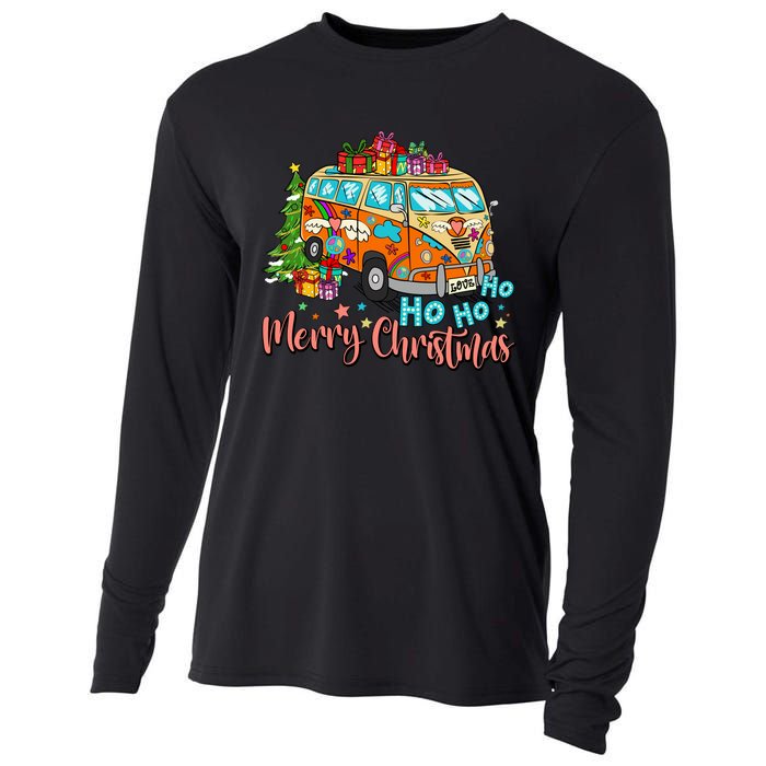 Ho Ho Ho Merry Christmas Gifts Hippie Bus Funny Xmas Cooling Performance Long Sleeve Crew