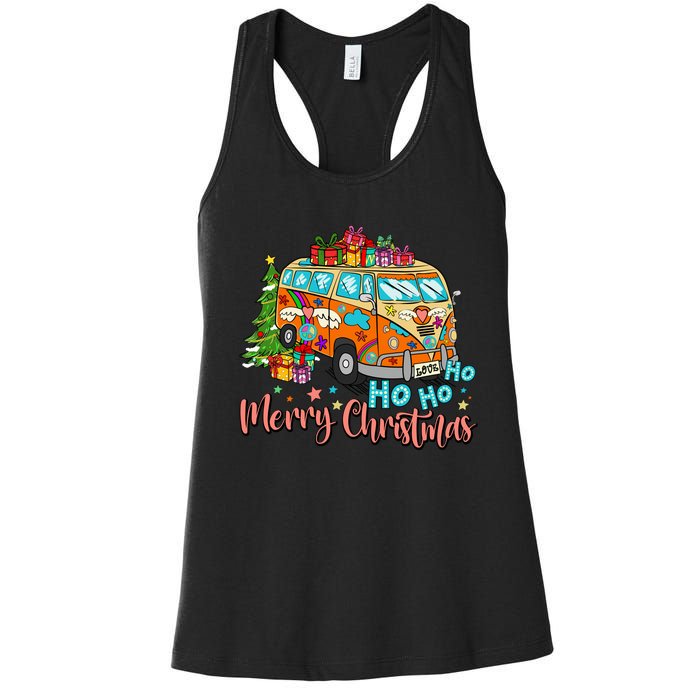 Ho Ho Ho Merry Christmas Gifts Hippie Bus Funny Xmas Women's Racerback Tank