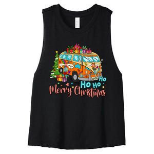 Ho Ho Ho Merry Christmas Gifts Hippie Bus Funny Xmas Women's Racerback Cropped Tank