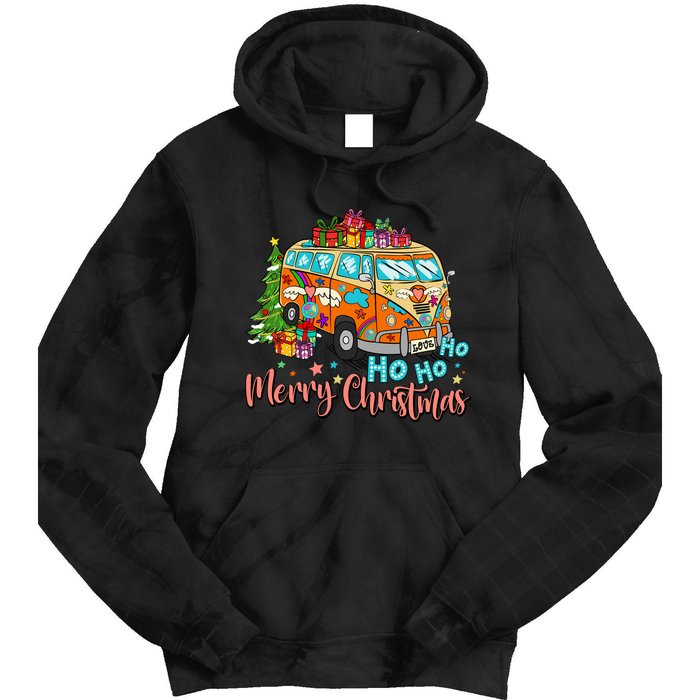 Ho Ho Ho Merry Christmas Gifts Hippie Bus Funny Xmas Tie Dye Hoodie