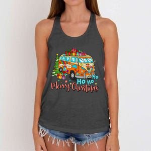 Ho Ho Ho Merry Christmas Gifts Hippie Bus Funny Xmas Women's Knotted Racerback Tank