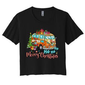 Ho Ho Ho Merry Christmas Gifts Hippie Bus Funny Xmas Women's Crop Top Tee