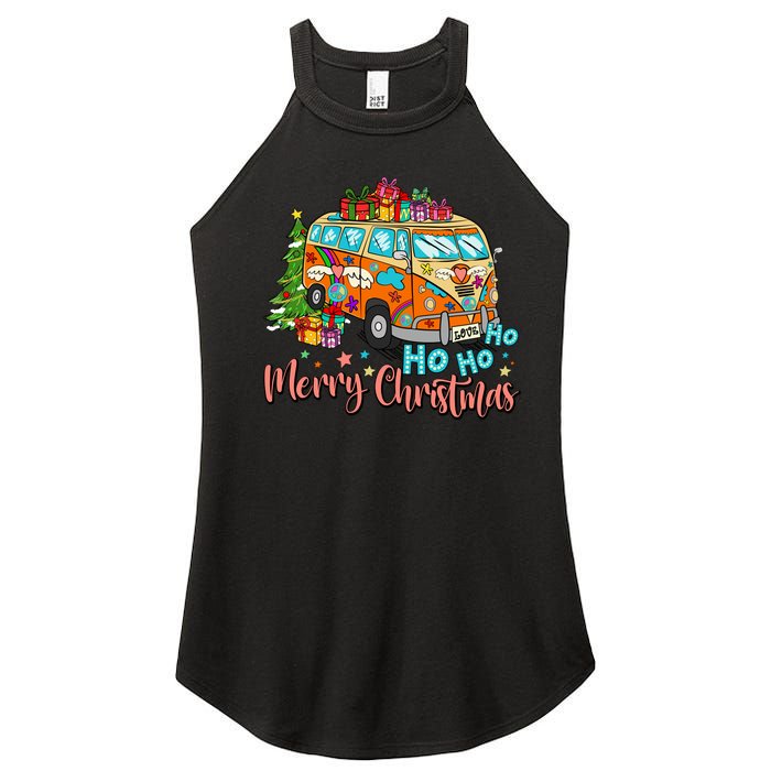 Ho Ho Ho Merry Christmas Gifts Hippie Bus Funny Xmas Women's Perfect Tri Rocker Tank