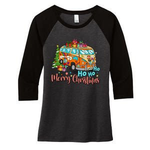 Ho Ho Ho Merry Christmas Gifts Hippie Bus Funny Xmas Women's Tri-Blend 3/4-Sleeve Raglan Shirt