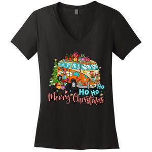 Ho Ho Ho Merry Christmas Gifts Hippie Bus Funny Xmas Women's V-Neck T-Shirt