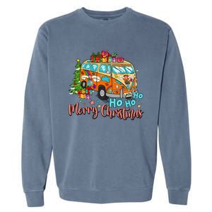 Ho Ho Ho Merry Christmas Gifts Hippie Bus Funny Xmas Garment-Dyed Sweatshirt